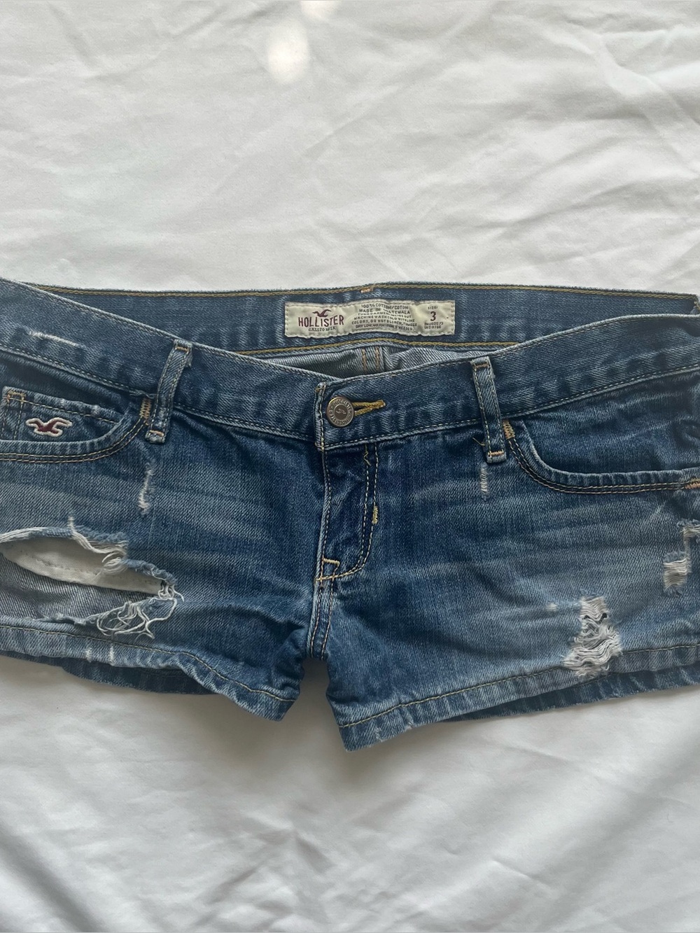 Hollister Women's Ripped Mid-Blue Denim Shorts